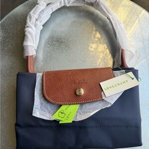Longchamp Navy and Brown Tote Bag